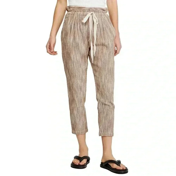 Free People Pants High Rise Tapered Leg Striped Pockets Drawstring Sz 8 - Picture 1 of 11